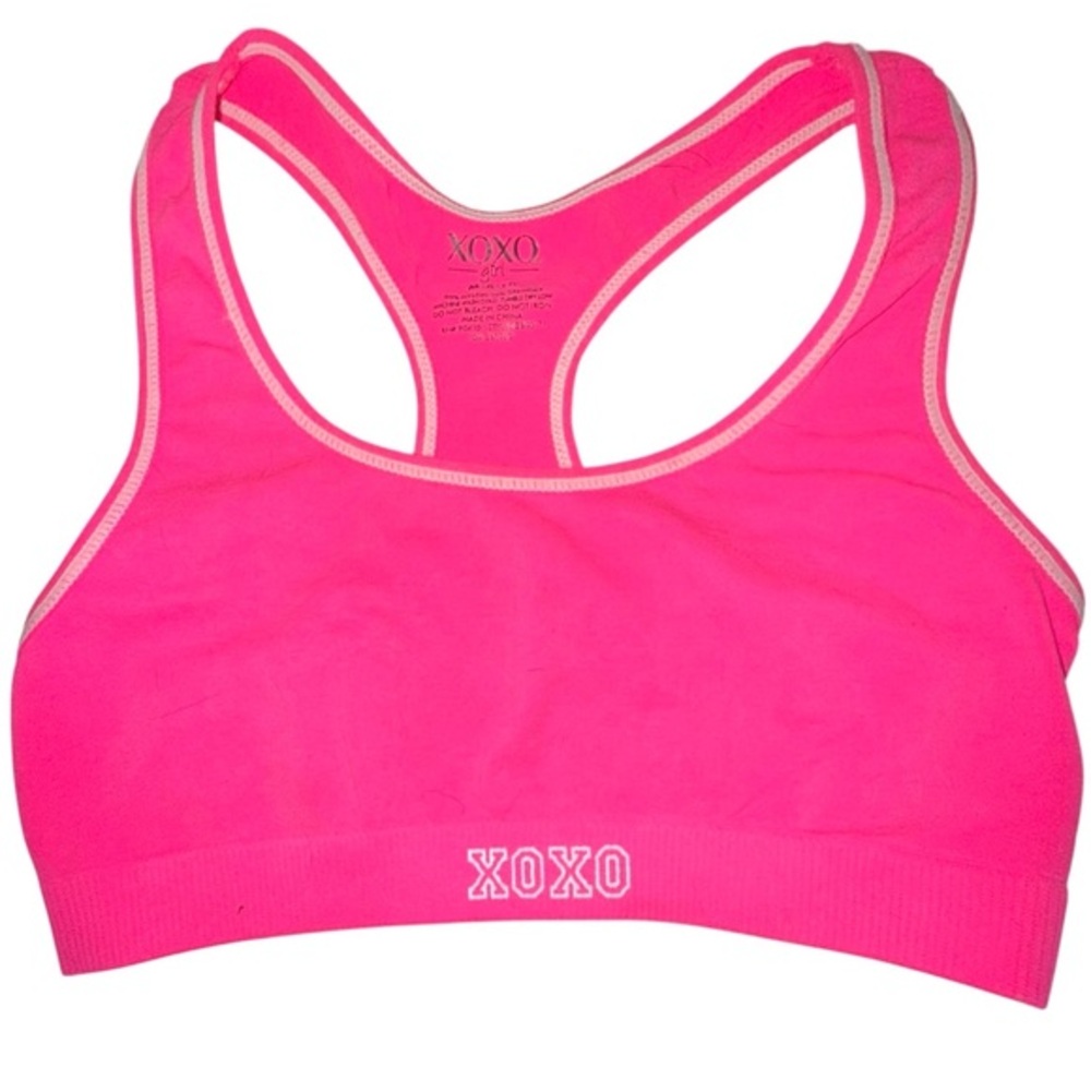 XOXO Girl size M 8/10 bright Pink unlined unpadded athletic racerback Sports Bra